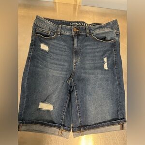 Love & Legend - distressed stretchy long jean shorts
